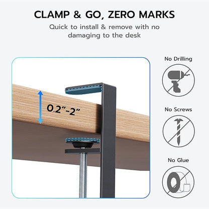ARES WING 17" - 28.7" Extendable Under Desk Cable Management Tray with Cable Slots, Clamp On Cord Organizer Holds Up to 11 lbs, Black Metal Under Desk Storage for Office and Gaming Accessories | Cable Raceways - TrueDesk