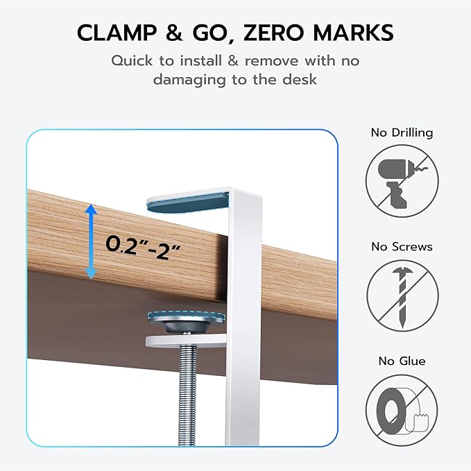 ARES WING 17" - 28.7" Extendable Under Desk Cable Management Tray with Cable Slots, Clamp On Cord Organizer Holds Up to 11 lbs, White Metal Under Desk Storage for Office and Gaming Accessories | Cable Raceways - TrueDesk