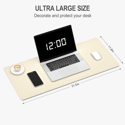 Auhoahsil Felt Desk Mat, Minimalist Large Mouse Pad XL 31.5 x 11.8 in, Desk Matt for Desktop, Keyboard, Laptop, Computer, Office, Work from Home, Gaming, Beige | Mouse Pads - TrueDesk