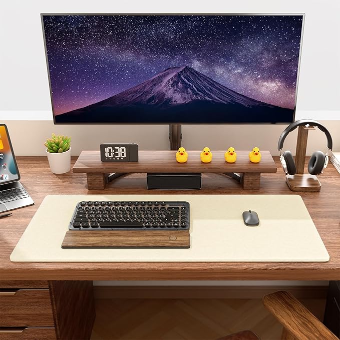 Auhoahsil Felt Desk Mat, Minimalist Large Mouse Pad XL 31.5 x 11.8 in, Desk Matt for Desktop, Keyboard, Laptop, Computer, Office, Work from Home, Gaming, Beige | Mouse Pads - TrueDesk