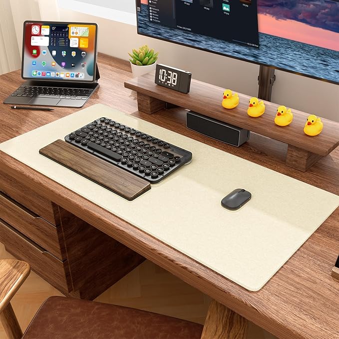 Auhoahsil Felt Desk Mat, Minimalist Large Mouse Pad XL 31.5 x 11.8 in, Desk Matt for Desktop, Keyboard, Laptop, Computer, Office, Work from Home, Gaming, Beige | Mouse Pads - TrueDesk