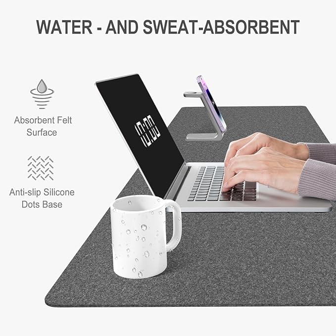 Auhoahsil Felt Desk Mat, Minimalist Large Mouse Pad XL 31.5 x 11.8 in, Desk Matt for Desktop, Keyboard, Laptop, Computer, Office, Work from Home, Gaming, Gray | Mouse Pads - TrueDesk
