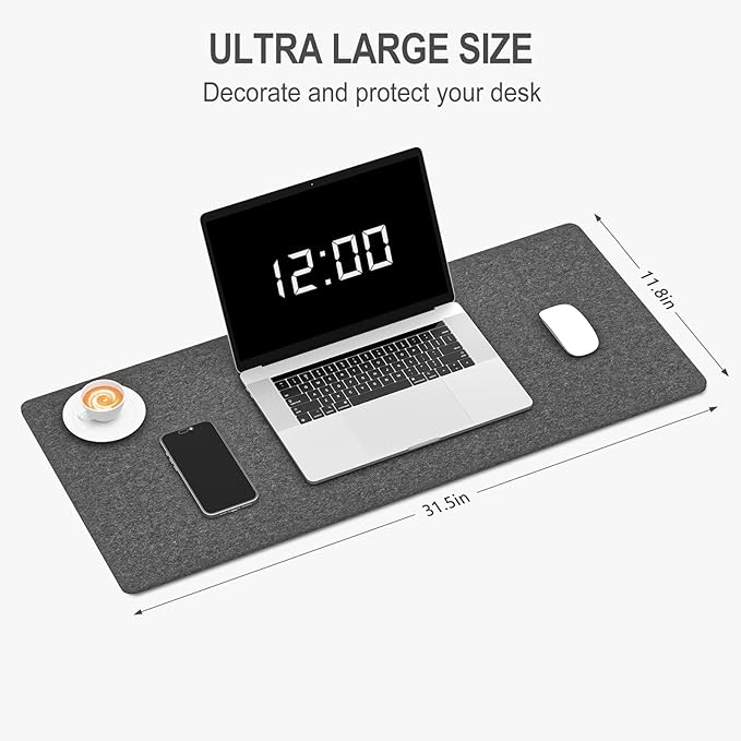 Auhoahsil Felt Desk Mat, Minimalist Large Mouse Pad XL 31.5 x 11.8 in, Desk Matt for Desktop, Keyboard, Laptop, Computer, Office, Work from Home, Gaming, Gray | Mouse Pads - TrueDesk