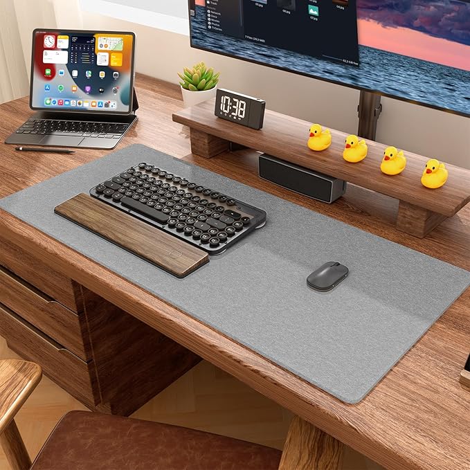 Auhoahsil Felt Desk Mat, Minimalist Large Mouse Pad XL 31.5 x 11.8 in, Desk Matt for Desktop, Keyboard, Laptop, Computer, Office, Work from Home, Gaming, Light Gray | Mouse Pads - TrueDesk