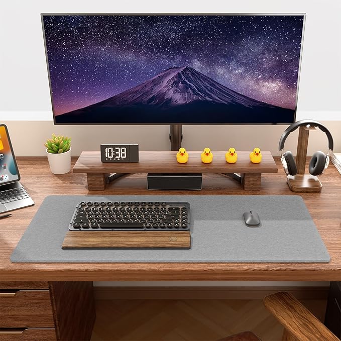 Auhoahsil Felt Desk Mat, Minimalist Large Mouse Pad XL 31.5 x 11.8 in, Desk Matt for Desktop, Keyboard, Laptop, Computer, Office, Work from Home, Gaming, Light Gray | Mouse Pads - TrueDesk