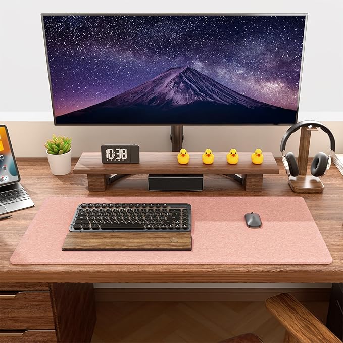 Auhoahsil Felt Desk Mat, Minimalist Large Mouse Pad XL 31.5 x 11.8 in, Desk Matt for Desktop, Keyboard, Laptop, Computer, Office, Work from Home, Gaming, Light Pink | Mouse Pads - TrueDesk