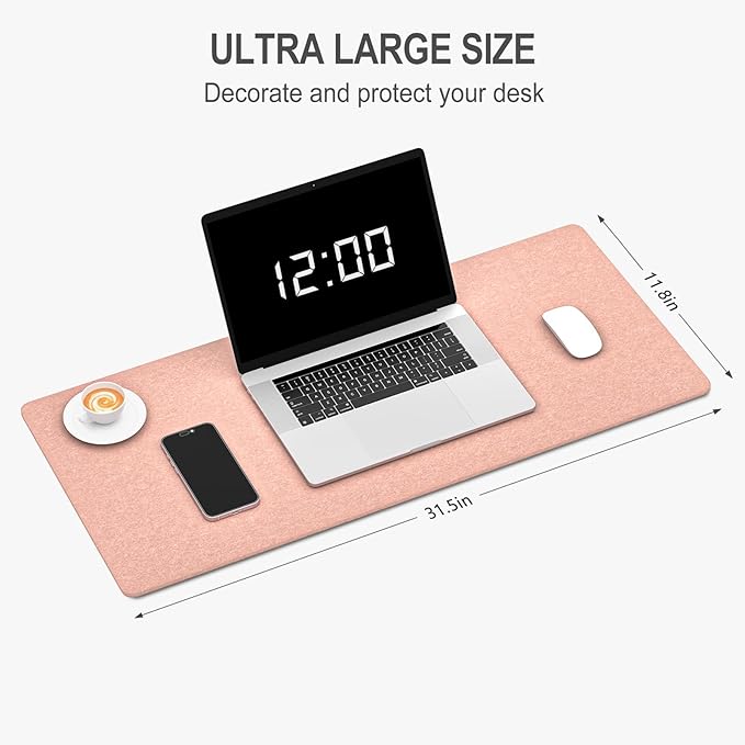 Auhoahsil Felt Desk Mat, Minimalist Large Mouse Pad XL 31.5 x 11.8 in, Desk Matt for Desktop, Keyboard, Laptop, Computer, Office, Work from Home, Gaming, Light Pink | Mouse Pads - TrueDesk