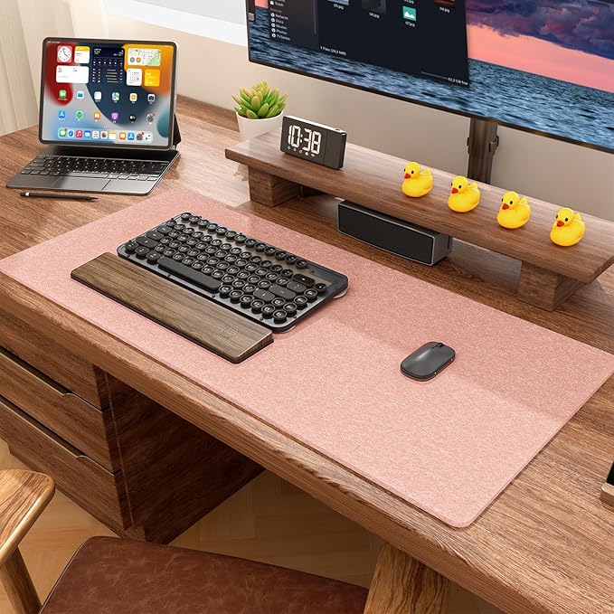 Auhoahsil Felt Desk Mat, Minimalist Large Mouse Pad XL 31.5 x 11.8 in, Desk Matt for Desktop, Keyboard, Laptop, Computer, Office, Work from Home, Gaming, Light Pink | Mouse Pads - TrueDesk