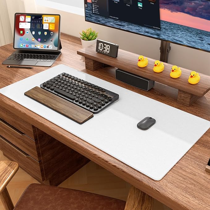 Auhoahsil Felt Desk Mat, Minimalist Large Mouse Pad XL 31.5 x 11.8 in, Desk Matt for Desktop, Keyboard, Laptop, Computer, Office, Work from Home, Gaming, White | Mouse Pads - TrueDesk