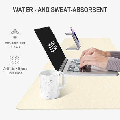 Auhoahsil Felt Desk Mat, Minimalist Large Mouse Pad XXL 35.5 x 15.7 in, Desk Matt for Desktop, Keyboard, Laptop, Computer, Office, Work from Home, Gaming, Beige | Mouse Pads - TrueDesk