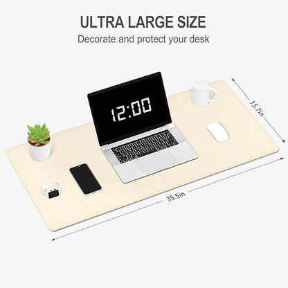 Auhoahsil Felt Desk Mat, Minimalist Large Mouse Pad XXL 35.5 x 15.7 in, Desk Matt for Desktop, Keyboard, Laptop, Computer, Office, Work from Home, Gaming, Beige | Mouse Pads - TrueDesk