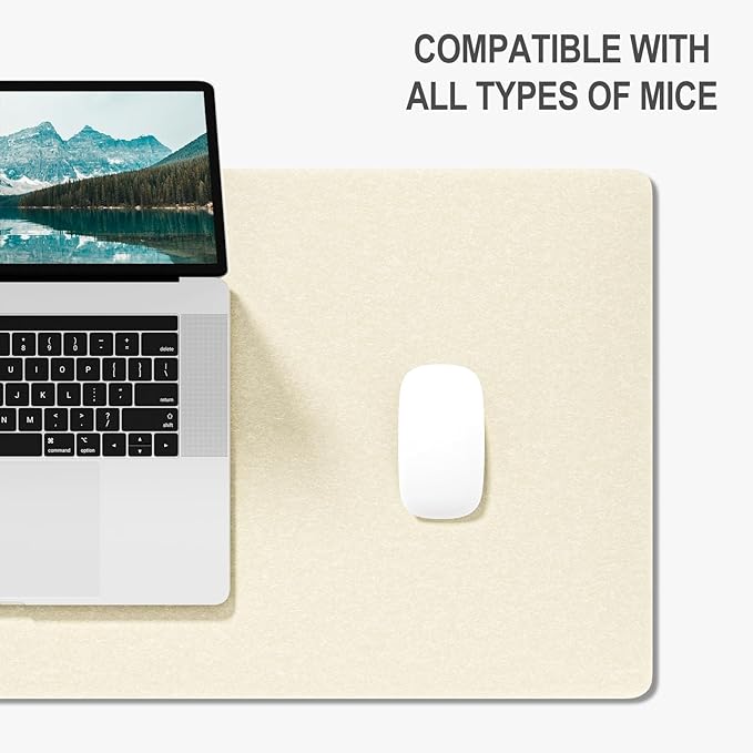Auhoahsil Felt Desk Mat, Minimalist Large Mouse Pad XXL 35.5 x 15.7 in, Desk Matt for Desktop, Keyboard, Laptop, Computer, Office, Work from Home, Gaming, Beige | Mouse Pads - TrueDesk