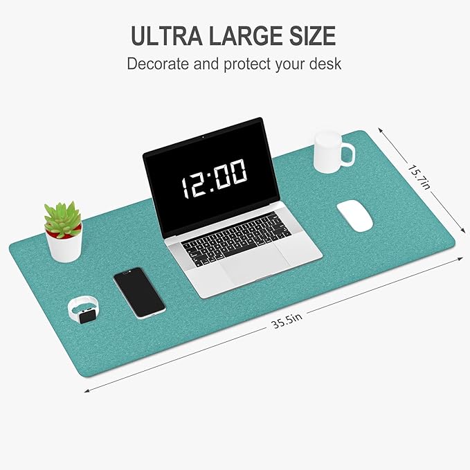 Auhoahsil Felt Desk Mat, Minimalist Large Mouse Pad XXL 35.5 x 15.7 in, Desk Matt for Desktop, Keyboard, Laptop, Computer, Office, Work from Home, Gaming, Dark Green | Mouse Pads - TrueDesk