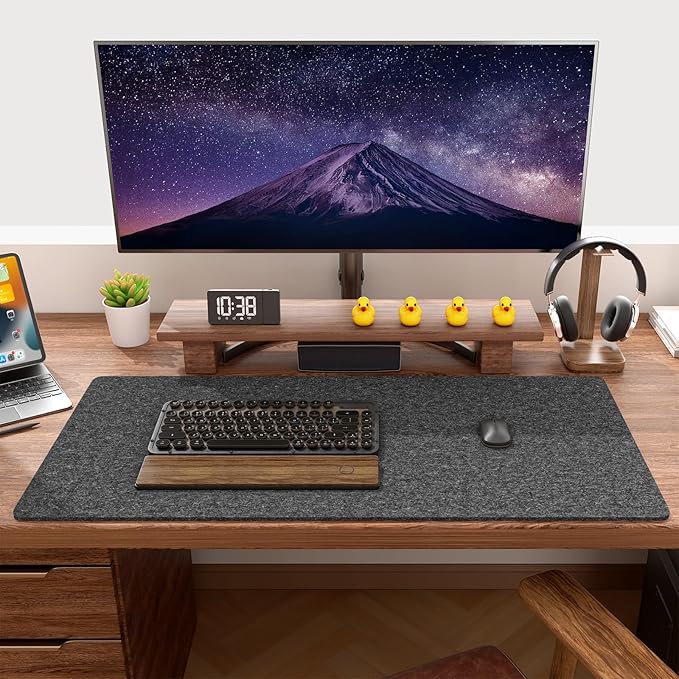 Auhoahsil Felt Desk Mat, Minimalist Large Mouse Pad XXL 35.5 x 15.7 in, Desk Matt for Desktop, Keyboard, Laptop, Computer, Office, Work from Home, Gaming, Gray | Mouse Pads - TrueDesk