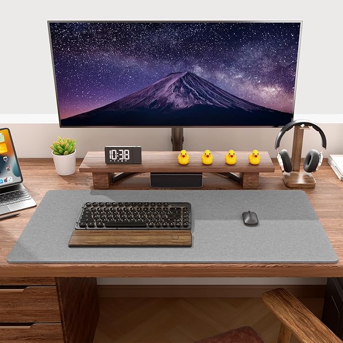 Auhoahsil Felt Desk Mat, Minimalist Large Mouse Pad XXL 35.5 x 15.7 in, Desk Matt for Desktop, Keyboard, Laptop, Computer, Office, Work from Home, Gaming, Light Gray | Mouse Pads - TrueDesk