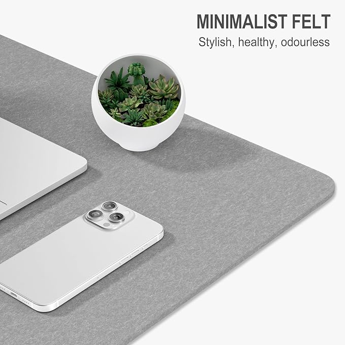 Auhoahsil Felt Desk Mat, Minimalist Large Mouse Pad XXL 35.5 x 15.7 in, Desk Matt for Desktop, Keyboard, Laptop, Computer, Office, Work from Home, Gaming, Light Gray | Mouse Pads - TrueDesk