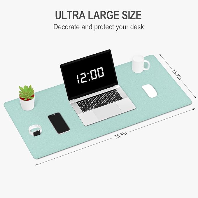 Auhoahsil Felt Desk Mat, Minimalist Large Mouse Pad XXL 35.5 x 15.7 in, Desk Matt for Desktop, Keyboard, Laptop, Computer, Office, Work from Home, Gaming, Light Green | Mouse Pads - TrueDesk