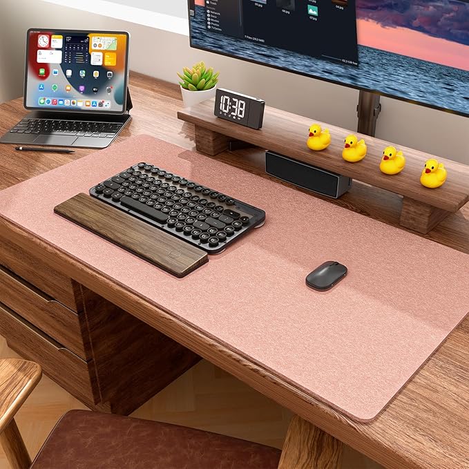 Auhoahsil Felt Desk Mat, Minimalist Large Mouse Pad XXL 35.5 x 15.7 in, Desk Matt for Desktop, Keyboard, Laptop, Computer, Office, Work from Home, Gaming, Light Pink | Mouse Pads - TrueDesk
