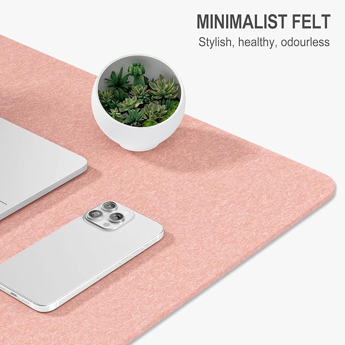 Auhoahsil Felt Desk Mat, Minimalist Large Mouse Pad XXL 35.5 x 15.7 in, Desk Matt for Desktop, Keyboard, Laptop, Computer, Office, Work from Home, Gaming, Light Pink | Mouse Pads - TrueDesk