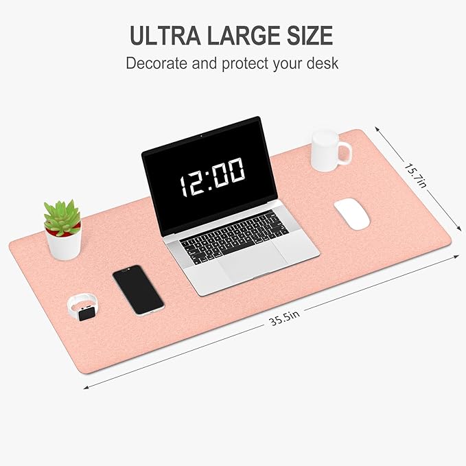 Auhoahsil Felt Desk Mat, Minimalist Large Mouse Pad XXL 35.5 x 15.7 in, Desk Matt for Desktop, Keyboard, Laptop, Computer, Office, Work from Home, Gaming, Light Pink | Mouse Pads - TrueDesk