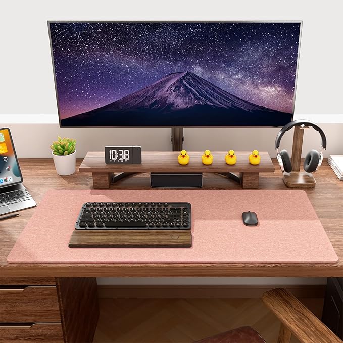Auhoahsil Felt Desk Mat, Minimalist Large Mouse Pad XXL 35.5 x 15.7 in, Desk Matt for Desktop, Keyboard, Laptop, Computer, Office, Work from Home, Gaming, Light Pink | Mouse Pads - TrueDesk