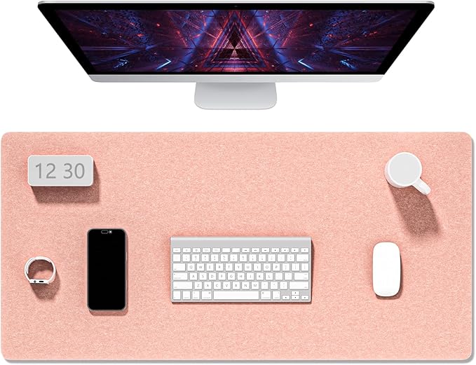 Auhoahsil Felt Desk Mat, Minimalist Large Mouse Pad XXL 35.5 x 15.7 in, Desk Matt for Desktop, Keyboard, Laptop, Computer, Office, Work from Home, Gaming, Light Pink | Mouse Pads - TrueDesk
