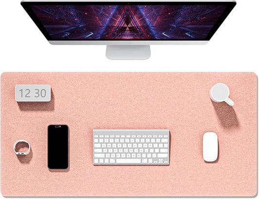 Auhoahsil Felt Desk Mat, Minimalist Large Mouse Pad XXL 35.5 x 15.7 in, Desk Matt for Desktop, Keyboard, Laptop, Computer, Office, Work from Home, Gaming, Light Pink | Mouse Pads - TrueDesk