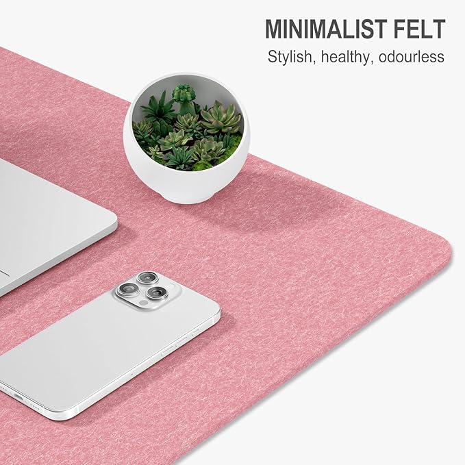 Auhoahsil Felt Desk Mat, Minimalist Large Mouse Pad XXL 35.5 x 15.7 in, Desk Matt for Desktop, Keyboard, Laptop, Computer, Office, Work from Home, Gaming, Pink | Mouse Pads - TrueDesk