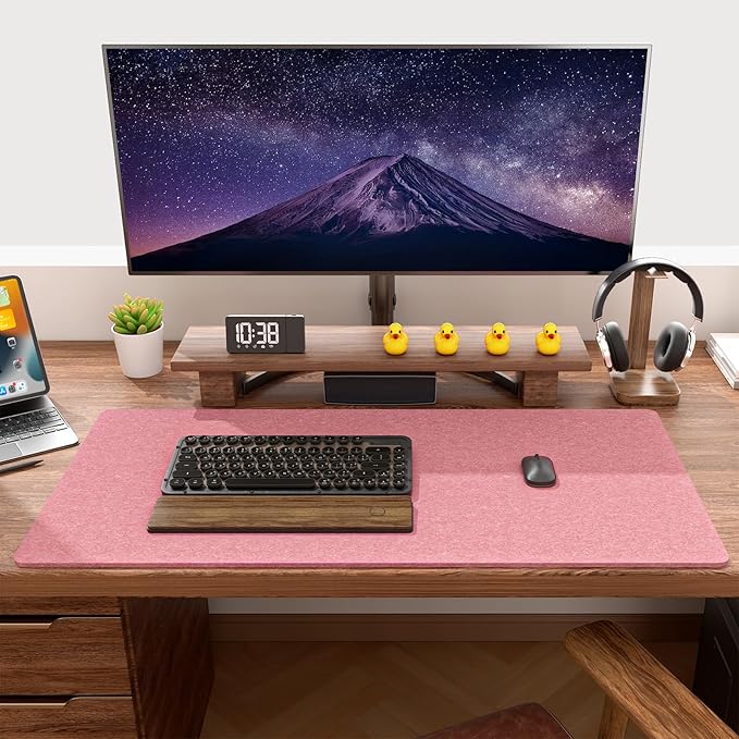Auhoahsil Felt Desk Mat, Minimalist Large Mouse Pad XXL 35.5 x 15.7 in, Desk Matt for Desktop, Keyboard, Laptop, Computer, Office, Work from Home, Gaming, Pink | Mouse Pads - TrueDesk
