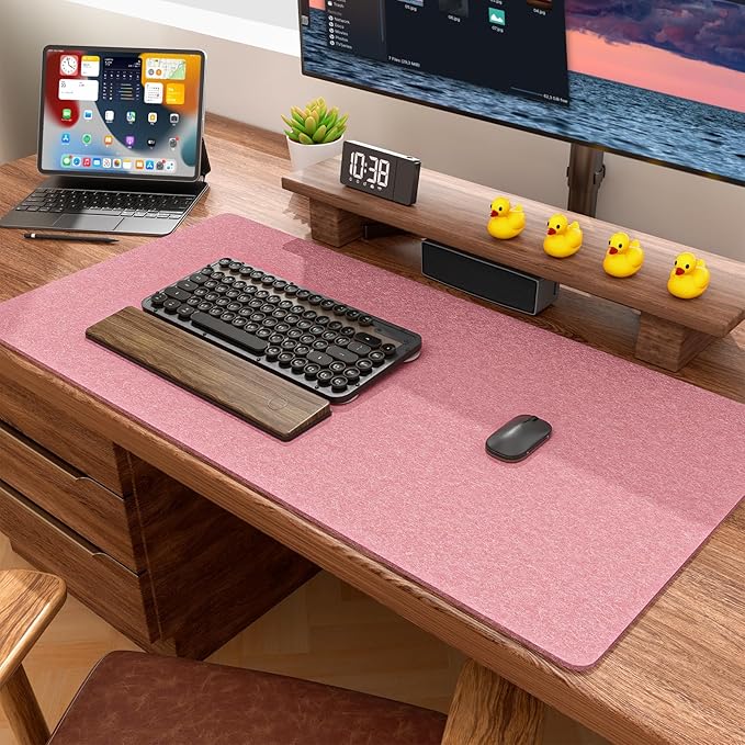 Auhoahsil Felt Desk Mat, Minimalist Large Mouse Pad XXL 35.5 x 15.7 in, Desk Matt for Desktop, Keyboard, Laptop, Computer, Office, Work from Home, Gaming, Pink | Mouse Pads - TrueDesk