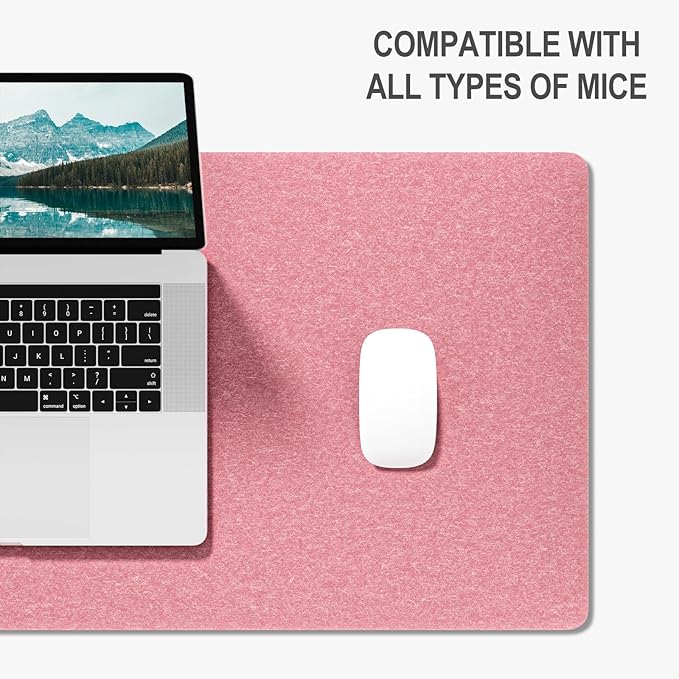 Auhoahsil Felt Desk Mat, Minimalist Large Mouse Pad XXL 35.5 x 15.7 in, Desk Matt for Desktop, Keyboard, Laptop, Computer, Office, Work from Home, Gaming, Pink | Mouse Pads - TrueDesk