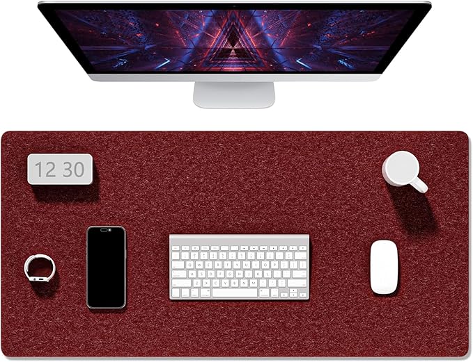 Auhoahsil Felt Desk Mat, Minimalist Large Mouse Pad XXL 35.5 x 15.7 in, Desk Matt for Desktop, Keyboard, Laptop, Computer, Office, Work from Home, Gaming, Red | Mouse Pads - TrueDesk
