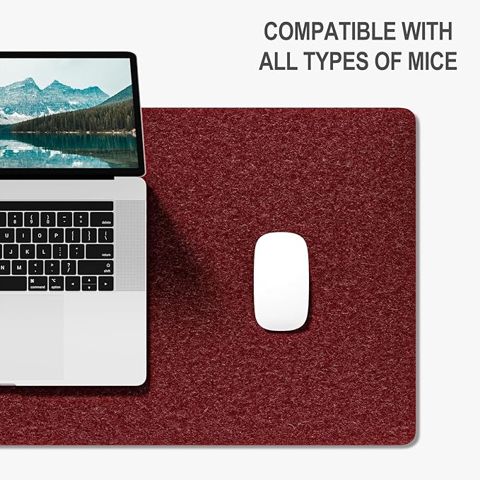 Auhoahsil Felt Desk Mat, Minimalist Large Mouse Pad XXL 35.5 x 15.7 in, Desk Matt for Desktop, Keyboard, Laptop, Computer, Office, Work from Home, Gaming, Red | Mouse Pads - TrueDesk