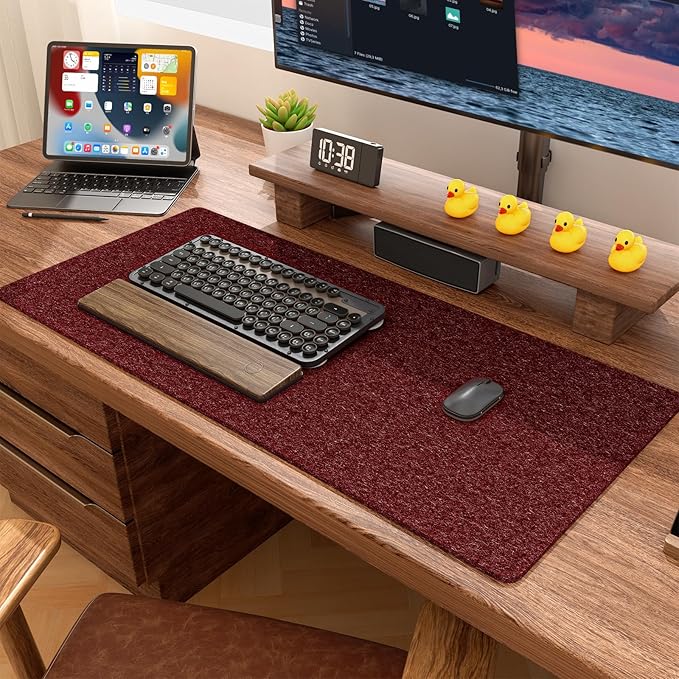 Auhoahsil Felt Desk Mat, Minimalist Large Mouse Pad XXL 35.5 x 15.7 in, Desk Matt for Desktop, Keyboard, Laptop, Computer, Office, Work from Home, Gaming, Red | Mouse Pads - TrueDesk