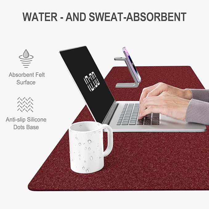 Auhoahsil Felt Desk Mat, Minimalist Large Mouse Pad XXL 35.5 x 15.7 in, Desk Matt for Desktop, Keyboard, Laptop, Computer, Office, Work from Home, Gaming, Red | Mouse Pads - TrueDesk