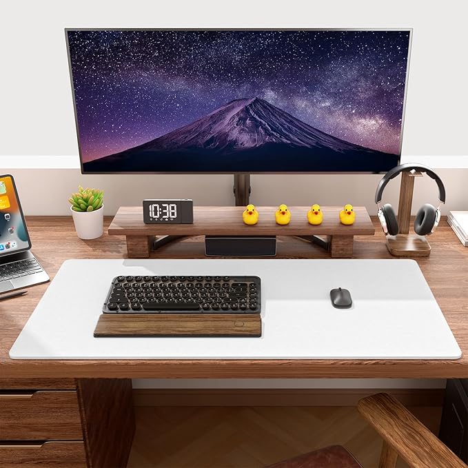 Auhoahsil Felt Desk Mat, Minimalist Large Mouse Pad XXL 35.5 x 15.7 in, Desk Matt for Desktop, Keyboard, Laptop, Computer, Office, Work from Home, Gaming, White | Mouse Pads - TrueDesk