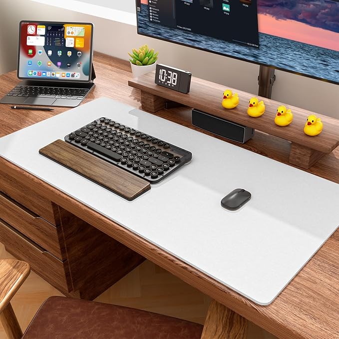 Auhoahsil Felt Desk Mat, Minimalist Large Mouse Pad XXL 35.5 x 15.7 in, Desk Matt for Desktop, Keyboard, Laptop, Computer, Office, Work from Home, Gaming, White | Mouse Pads - TrueDesk
