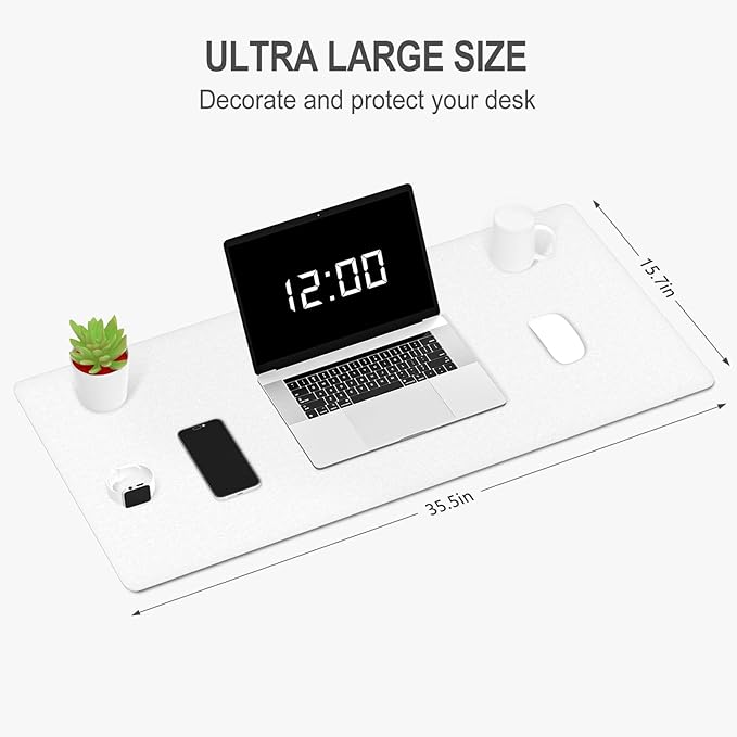 Auhoahsil Felt Desk Mat, Minimalist Large Mouse Pad XXL 35.5 x 15.7 in, Desk Matt for Desktop, Keyboard, Laptop, Computer, Office, Work from Home, Gaming, White | Mouse Pads - TrueDesk