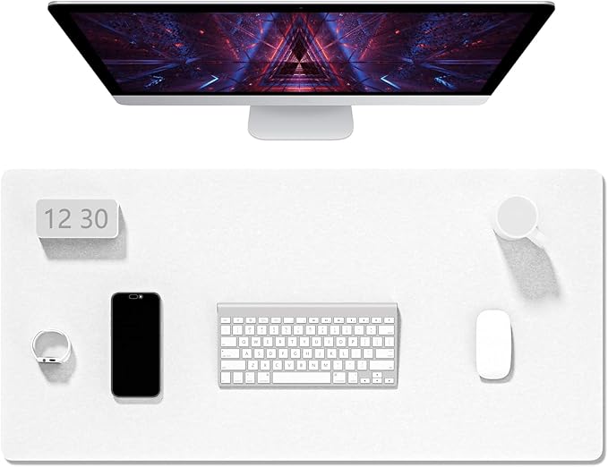 Auhoahsil Felt Desk Mat, Minimalist Large Mouse Pad XXL 35.5 x 15.7 in, Desk Matt for Desktop, Keyboard, Laptop, Computer, Office, Work from Home, Gaming, White | Mouse Pads - TrueDesk