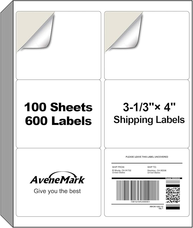 AveneMark 100 Sheets 600 Labels Shipping Address Labels, 6 up 3 - 1/3" x 4" Quick to Peel Stickers Paper for Laser & Inkjet Printers, Printable Mailing Labels Stickers (6 Labels per Page Sheet) | Laser Inkjet Printer Labels - TrueDesk