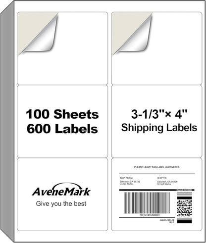AveneMark 100 Sheets 600 Labels Shipping Address Labels, 6 up 3 - 1/3" x 4" Quick to Peel Stickers Paper for Laser & Inkjet Printers, Printable Mailing Labels Stickers (6 Labels per Page Sheet) | Laser Inkjet Printer Labels - TrueDesk