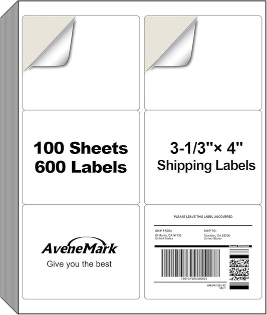 AveneMark 100 Sheets 600 Labels Shipping Address Labels, 6 up 3 - 1/3" x 4" Quick to Peel Stickers Paper for Laser & Inkjet Printers, Printable Mailing Labels Stickers (6 Labels per Page Sheet) | Laser Inkjet Printer Labels - TrueDesk
