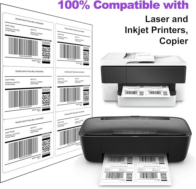 AveneMark 100 Sheets 600 Labels Shipping Address Labels, 6 up 3 - 1/3" x 4" Quick to Peel Stickers Paper for Laser & Inkjet Printers, Printable Mailing Labels Stickers (6 Labels per Page Sheet) | Laser Inkjet Printer Labels - TrueDesk