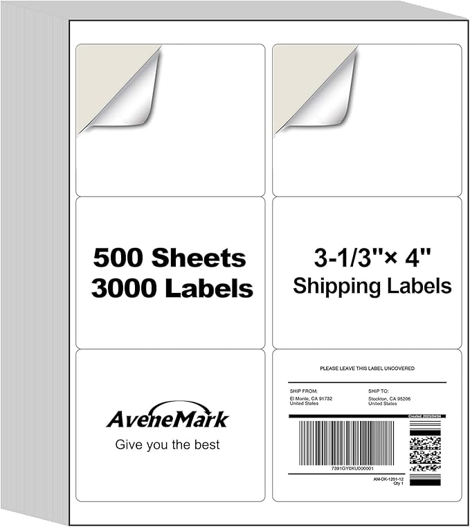 AveneMark 500 Sheets 3000 Labels Shipping Address Labels, 6 up 3 - 1/3" x 4" Quick to Peel Stickers Paper for Laser & Inkjet Printers, Printable Mailing Labels Stickers (6 Labels per Page Sheet) | Laser Inkjet Printer Labels - TrueDesk