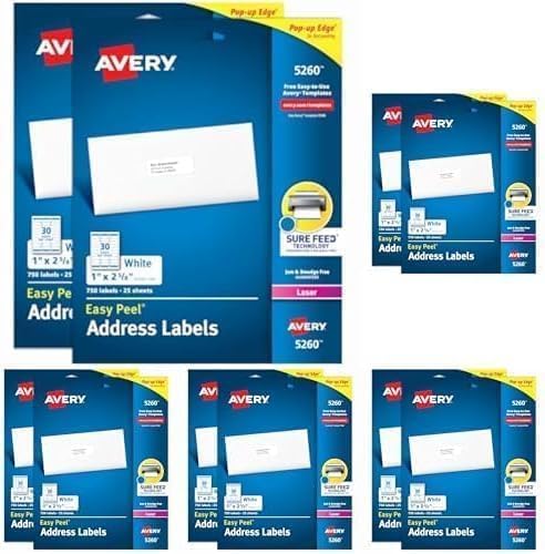 AVERY Address Labels 1 x 2 - 5/8 inch White | Easy Peel | Sure Feed Technology | For Laser Printers | Permanent Adhesive | 1,500 Labels, Pack of 5 | Address Labels - TrueDesk