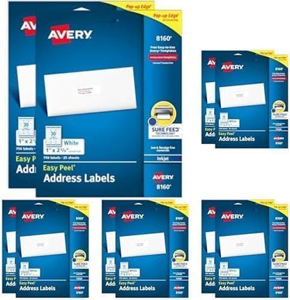 Avery Easy Peel Printable Address Labels with Sure Feed, 1" x 2 - 5/8" Customizable Stickers, White, 1,500 Blank Mailing Labels, Great for Mailing, Shipping, and More (08160) (Pack of 10) | Address Labels - TrueDesk