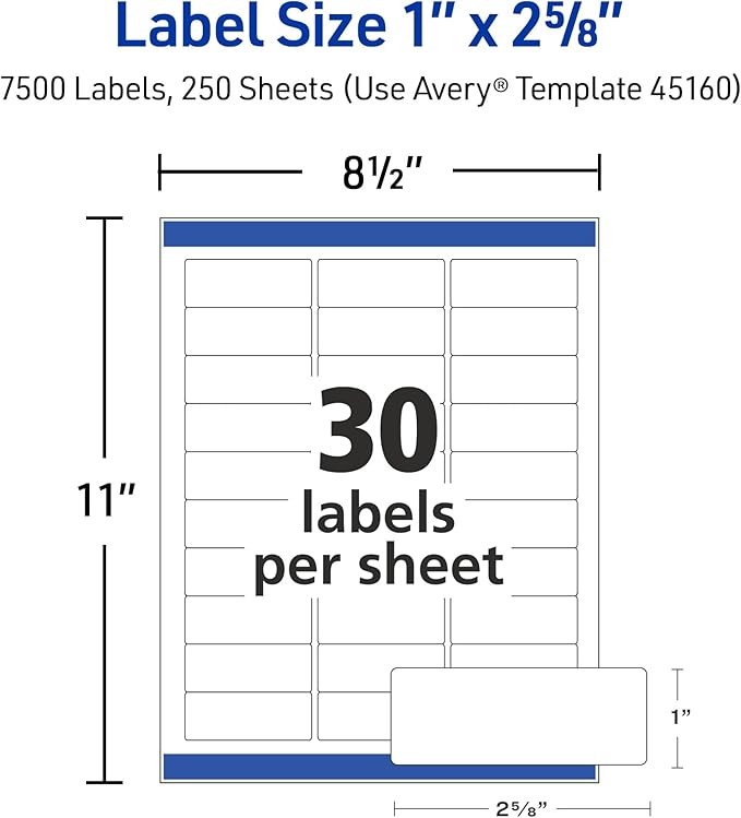 Avery Easy Peel Printable Address Labels with Sure Feed, 1" x 2 - 5/8" Customizable Stickers, White, 7,500 Blank Mailing Labels, Great for Mailing, Shipping, and More (45160) | Address Labels - TrueDesk