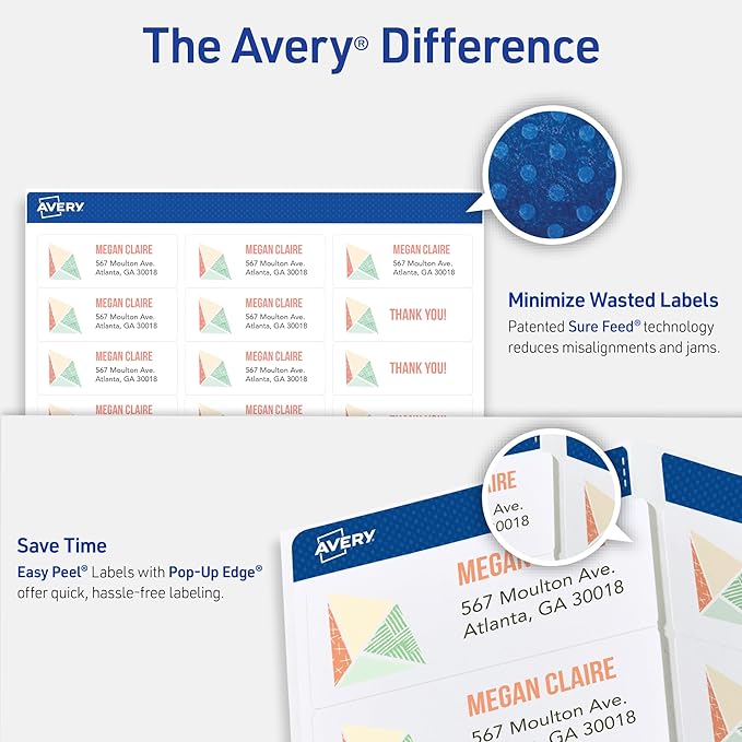Avery Easy Peel Printable Address Labels with Sure Feed, 1" x 2 - 5/8" Customizable Stickers, White, 7,500 Blank Mailing Labels, Great for Mailing, Shipping, and More (45160) | Address Labels - TrueDesk
