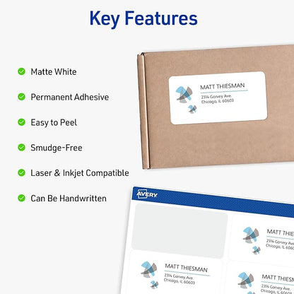 Avery Half - Sheet Printable Shipping Labels, 5.5" x 8.5" Customizable Stickers, White, 20 Blank Mailing Labels, Great for Mailing, Shipping, Organizing, and More (18126) | Laser Inkjet Printer Labels - TrueDesk