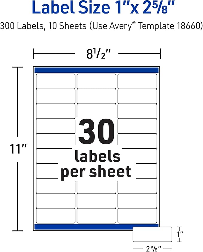 Avery Printable Address Labels with Sure Feed, 1" x 2 - 5/8", Matte Clear, 300 Blank Mailing Labels (18660) | Address Labels - TrueDesk